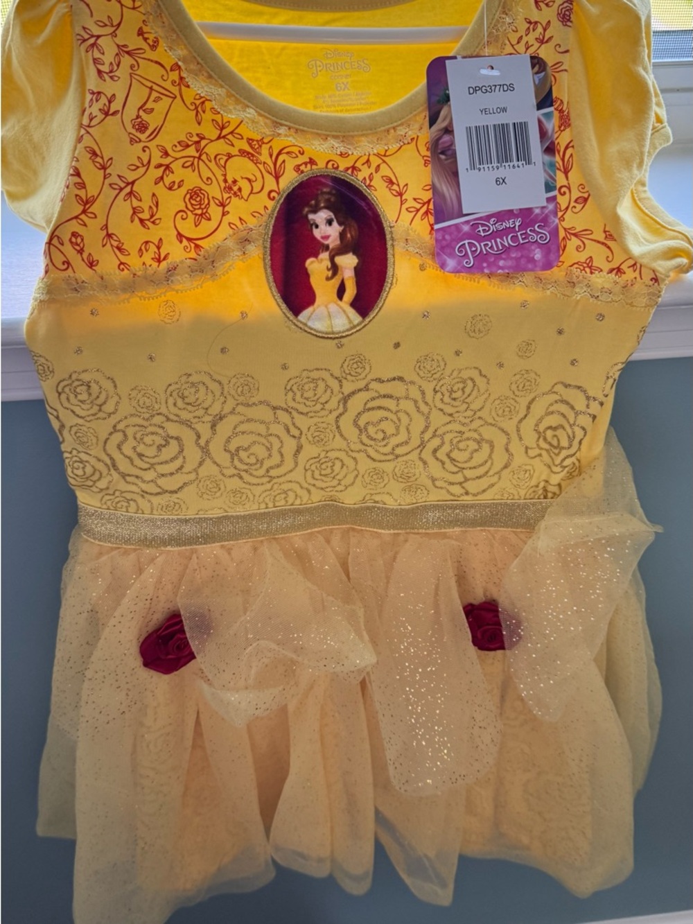 Disney Yellow Belle-Inspired Princess Dress with Rose Accents